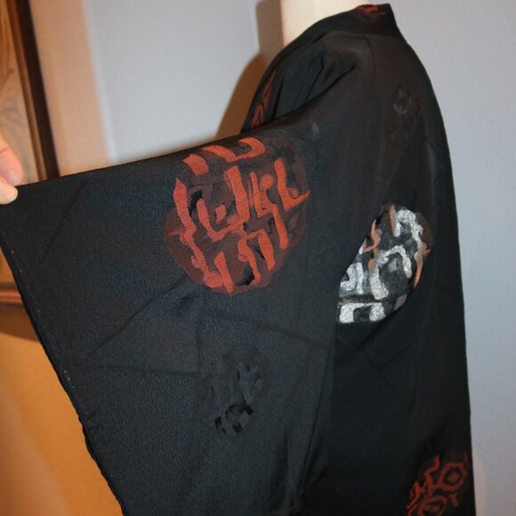 Japanese Haori Jacket - Antique Haori Silk Kimono Jacket Black - Picture 5 of 16